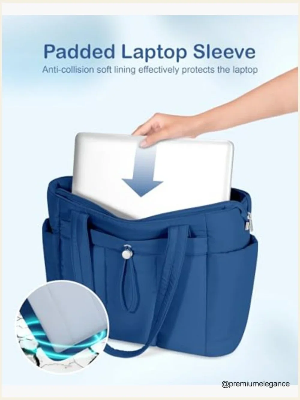 Puffy Tote Bag with Laptop Compartment & Cup Holder, 20L, Travel